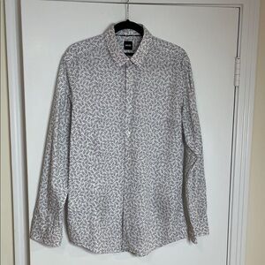 Boss Men's White and Black glasses Print Shirt